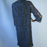 Women's 60s Cocktail Dress Vintage Fully Beaded Elsie Tu Hong Kong Medium VFG