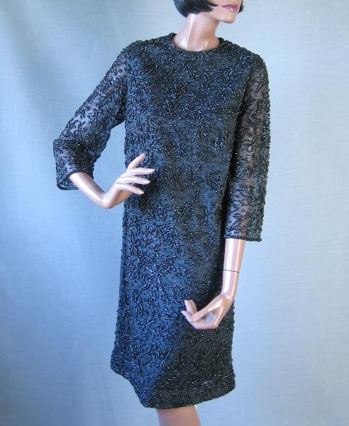 Women's 60s Cocktail Dress Vintage Fully Beaded Elsie Tu Hong Kong Medium VFG