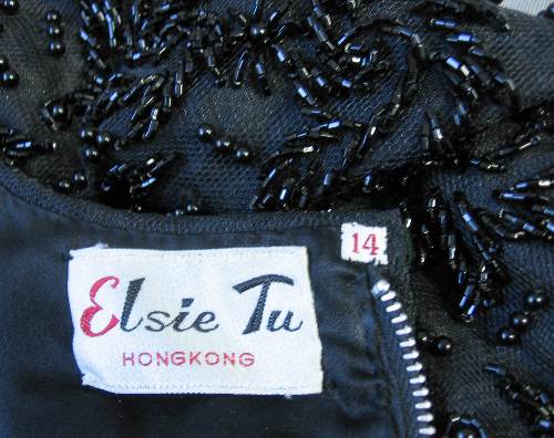 Women's 60s Cocktail Dress Vintage Fully Beaded Elsie Tu Hong Kong Medium VFG