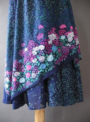 close up detail, angled border print floral skirt