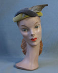 1930s 1940s designer hat with winged feather accent