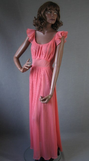 vintage 1950s coral pink nightgown with crystal pleating