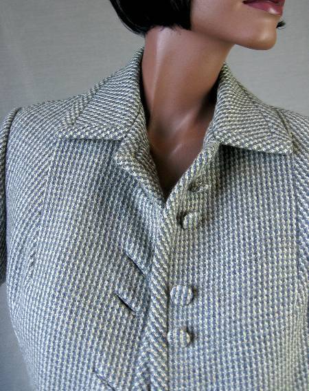 detail, vintage 1950s blue gray houndstooth jacket