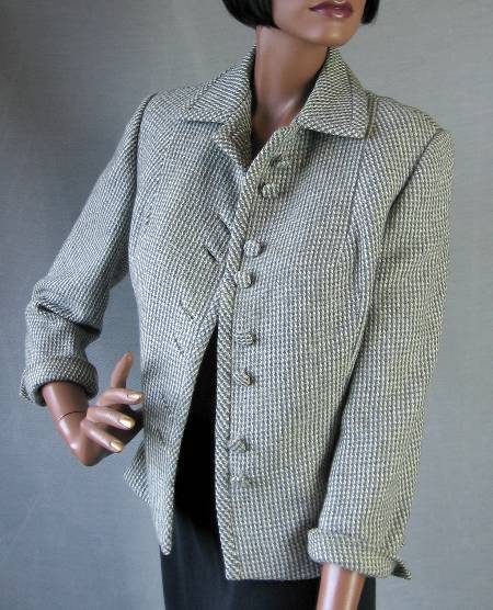 50s blue tweed cashmere jacket, open