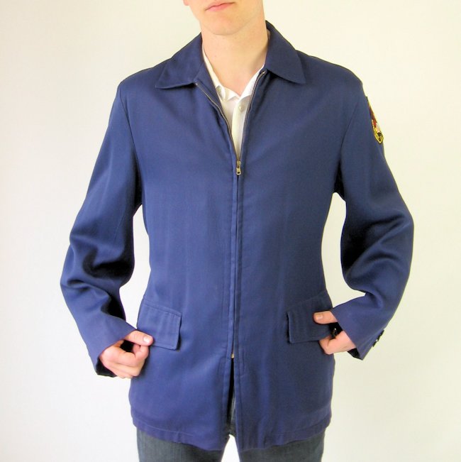 50s Mens Gab Rockabilly Jacket Vintage Casual Navy Blue Work Medium to Large VFG