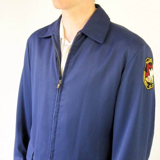 50s Mens Gab Rockabilly Jacket Vintage Casual Navy Blue Work Medium to Large VFG