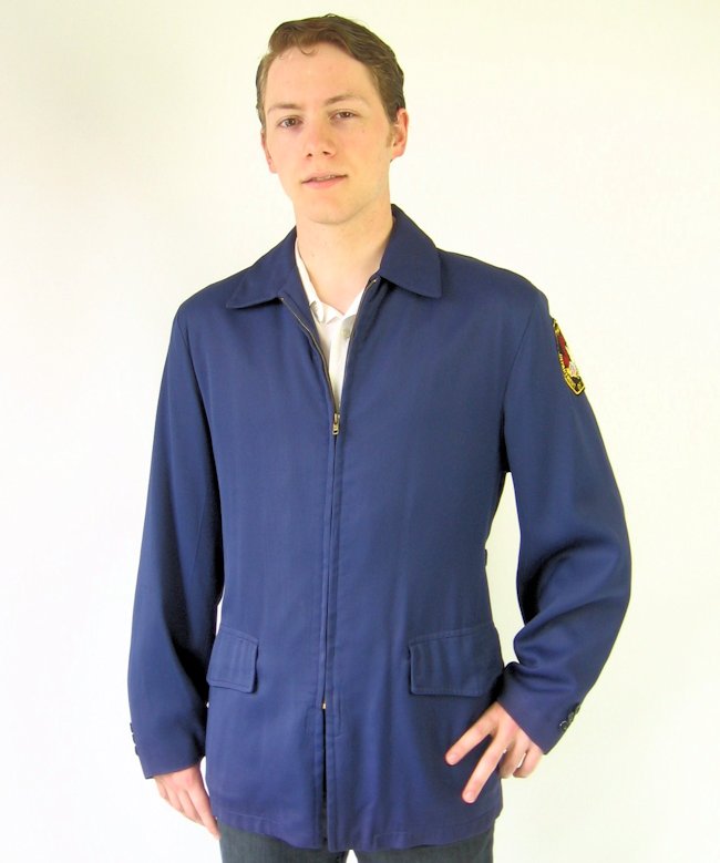 50s Rockabilly Jacket Mens Work Vintage Casual Navy Blue M/L