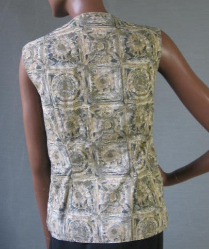 back view, 50s 60s summer top muted neutral colors