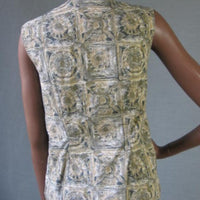 back view, 50s 60s summer top muted neutral colors