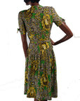 back view, yellow and green print dress