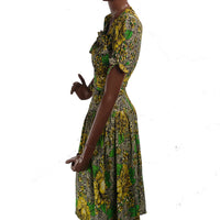 side view, 40s print dress