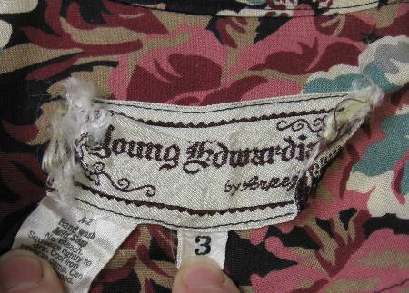 70s floral dress label, Young Edwardian by Arpeja