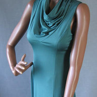draped cowl neck bodice, emerald green long dress